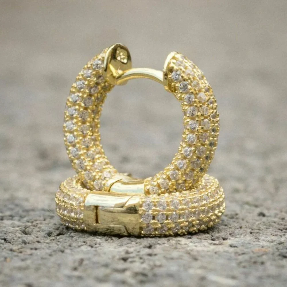New Men's 14k Gold Over Sterling Silver Diamond Huggie Studs